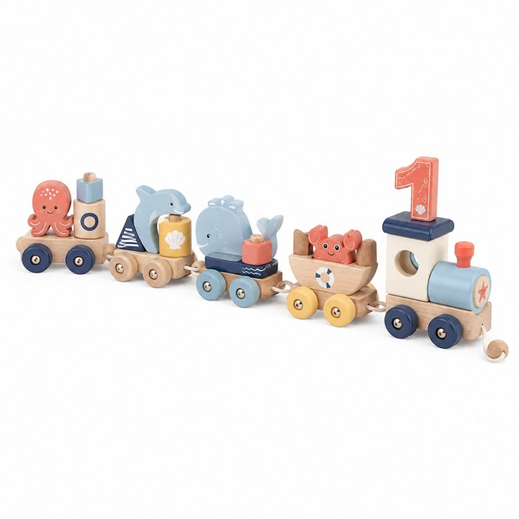 Wholesale Ocean Marine Animal Wooden Pull-Along Train Toy