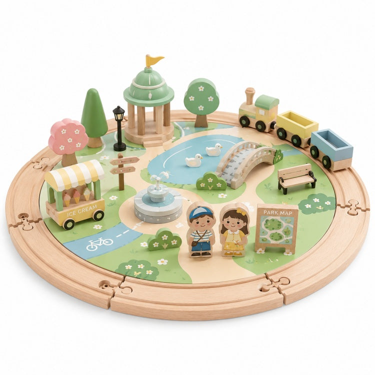 Wholesale Round Wooden Amusement Park Train Track Playset