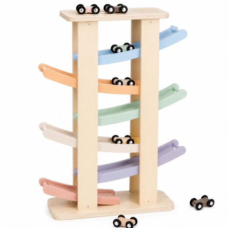 Wooden Car Ramp Racer for Toddlers – Montessori Wooden Race Track Toy