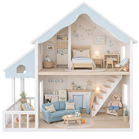 Coastal Style Wooden Doll House Toy