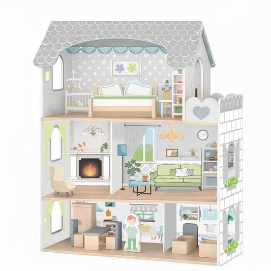 3-Story Pink Wooden Dollhouse