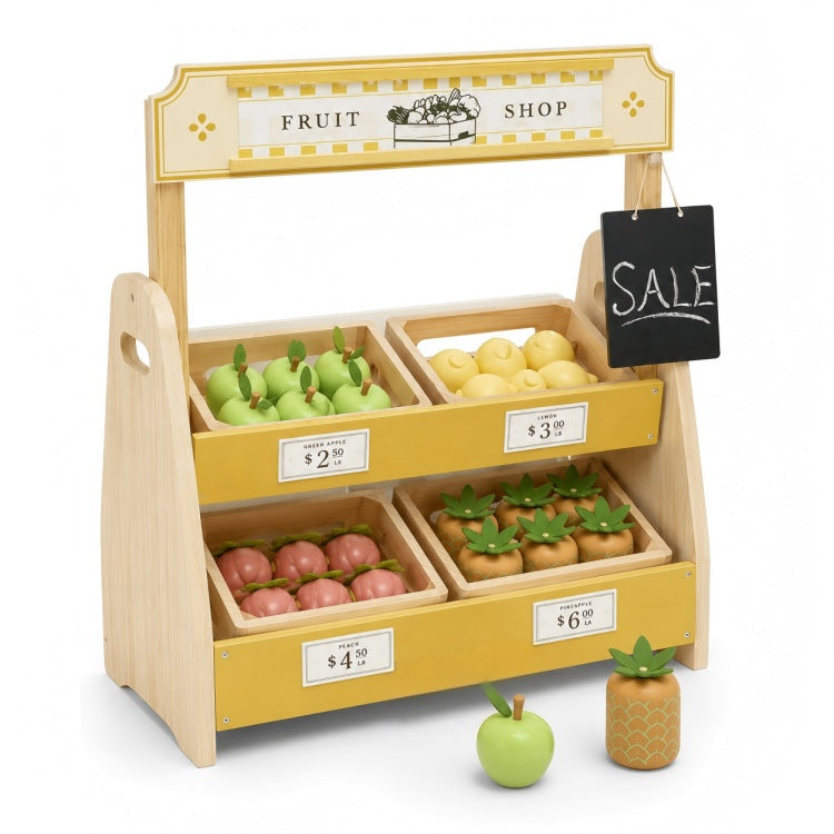 Wooden Market Stall for Kids – Pretend Fruit Shop & Grocery Store Toy