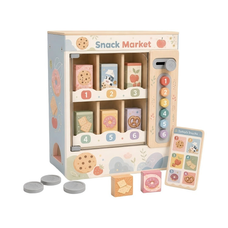 Kids Pretend Shop Market Toy Wooden Snack Vending Machine Toy Set