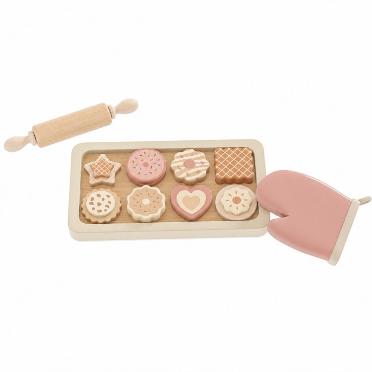 Wooden Cookie Baking Set for Kids – Pretend Bakery Playset with Tray & Rolling Pin