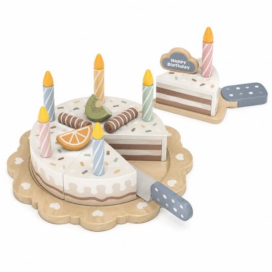 2-Tier Neutral Blue Wooden Birthday Cake Toy