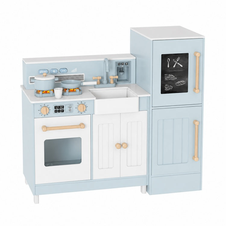 3-in-1 Beige Wooden Play Kitchen with Fridge & Light Sound Stove