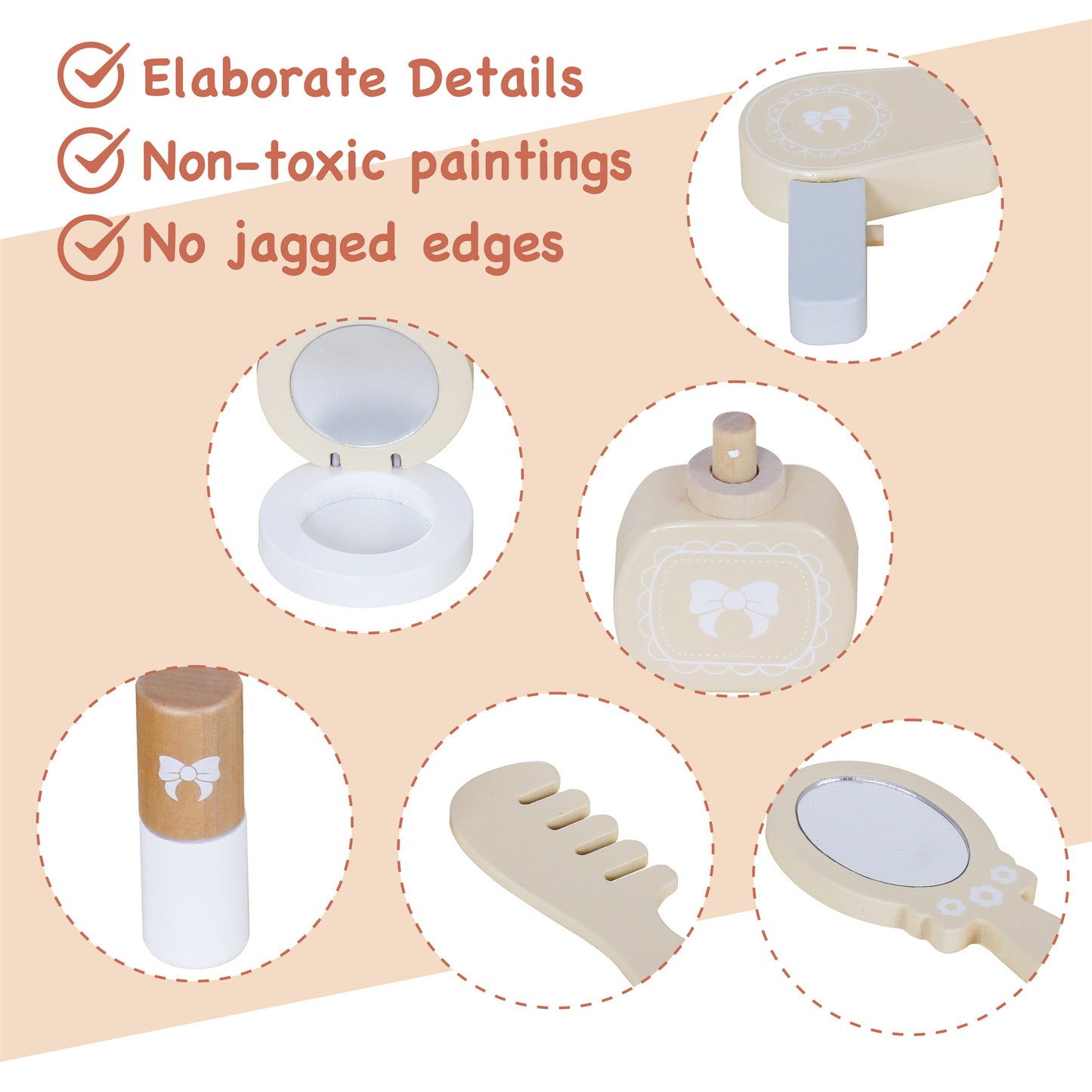 Custom Wooden Kids Dressing Table Manufacturer – Cream White Vanity Set Toy