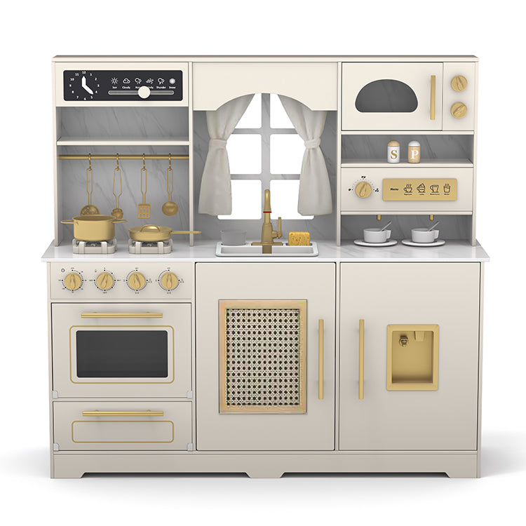 Wholesale Kids Beige & Gold Wooden Play Kitchen, OEM Available