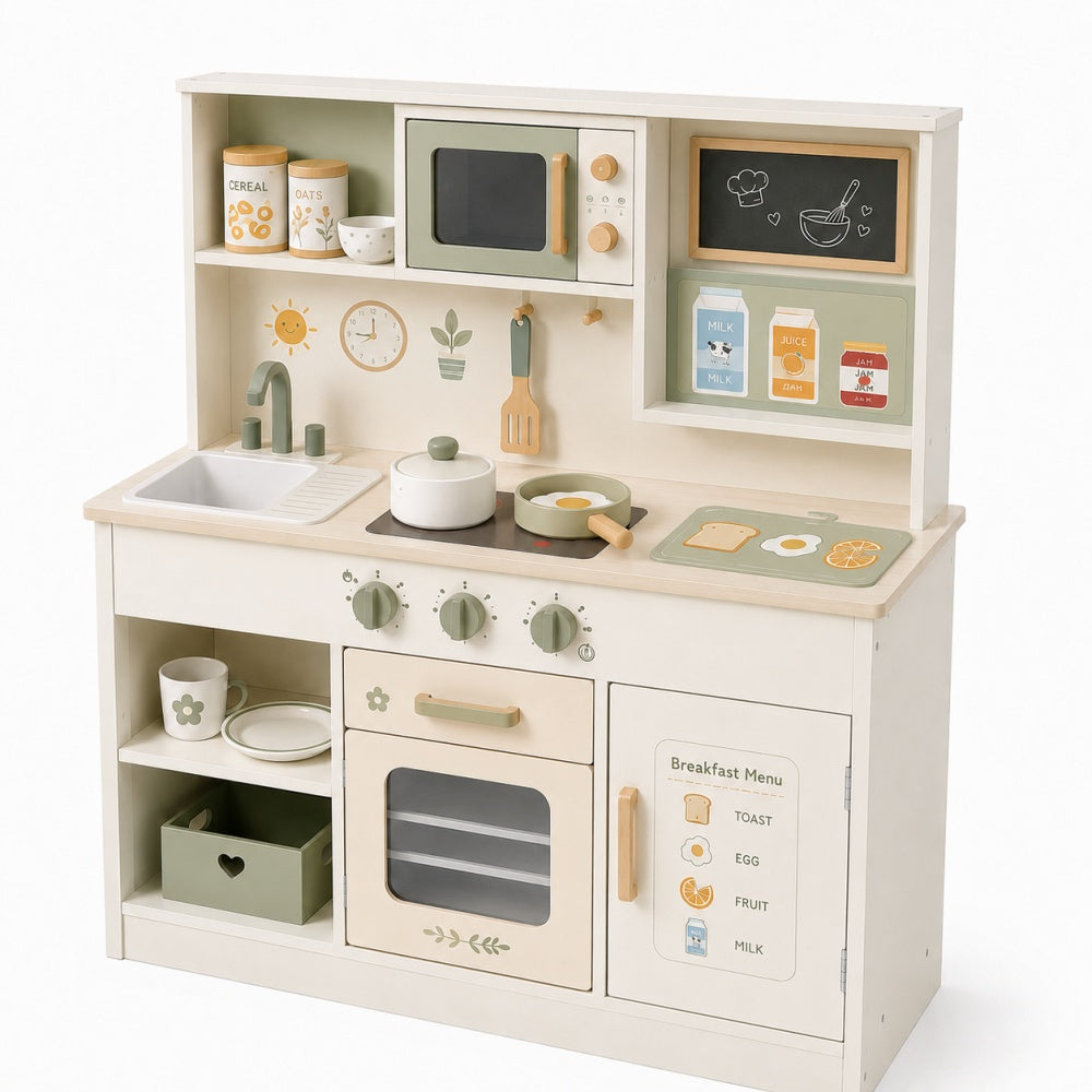 Pink & Cream Wooden Play Kitchen Set with Drink Station