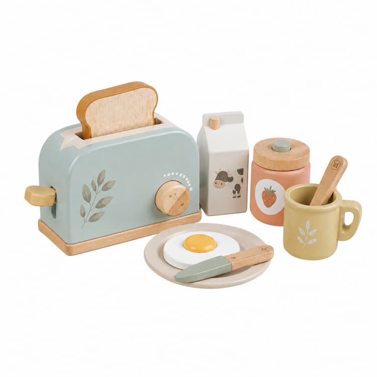 OEM Blue Kids Wooden Play Toaster Breakfast Pretend Play Set