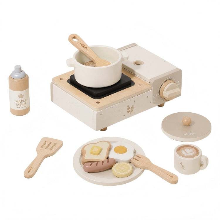 Wooden Stove Cooking Playset for Kids – Pretend Breakfast & Kitchen Food Set