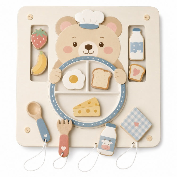 Wooden Feeding Activity Board for Kids – Montessori Food Matching & Fine Motor Toy