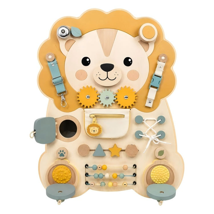 Lion Wooden Busy Board for Toddlers – Montessori Sensory Activity Toy