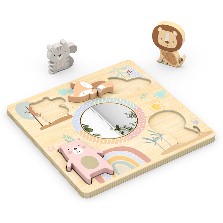 Wholesale Kids Wooden Forest Animal Mirror Puzzle Board, OEM Available