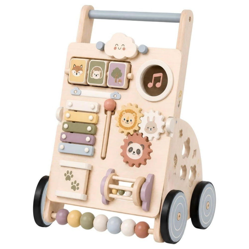 Wooden Push Walker with Activity Board – Woodland Animal Design