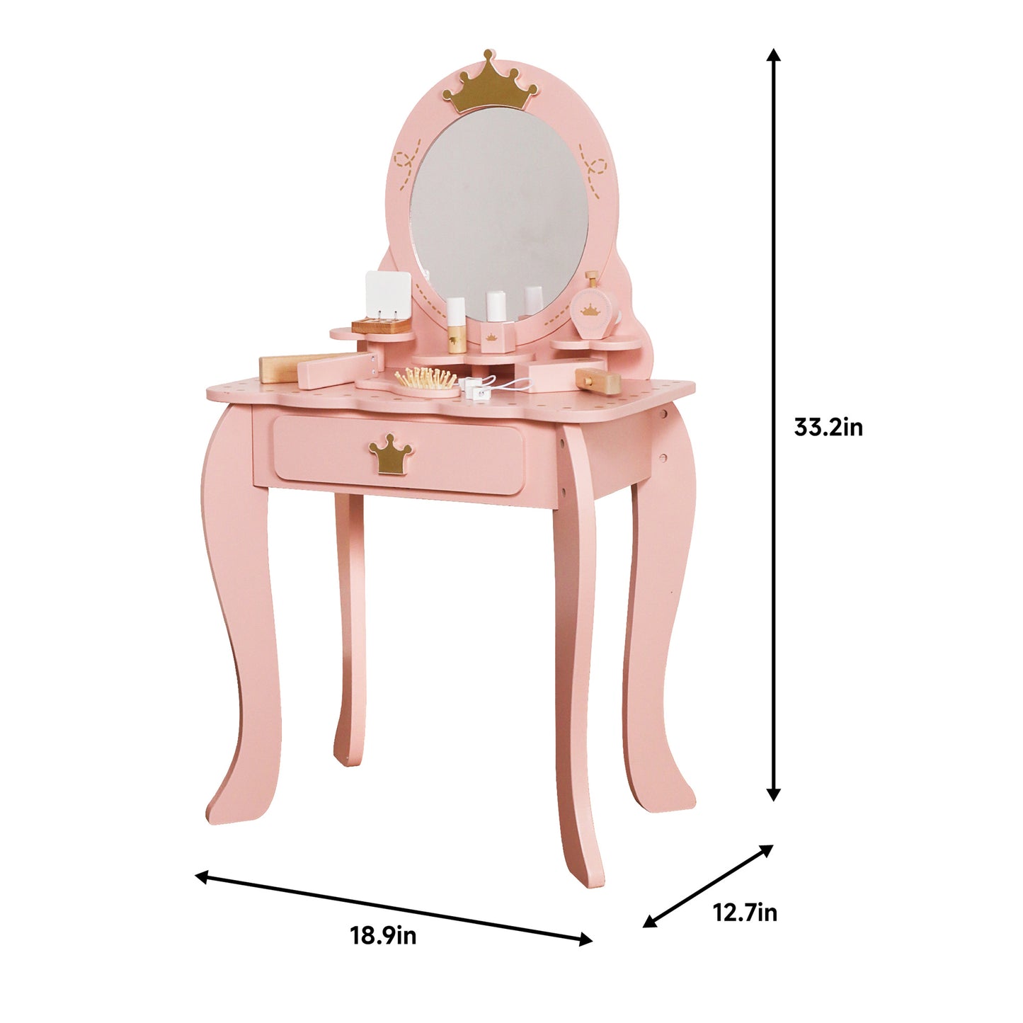 Custom Wooden Kids Dressing Table Manufacturer – Pink Vanity Set Toy with Mirror