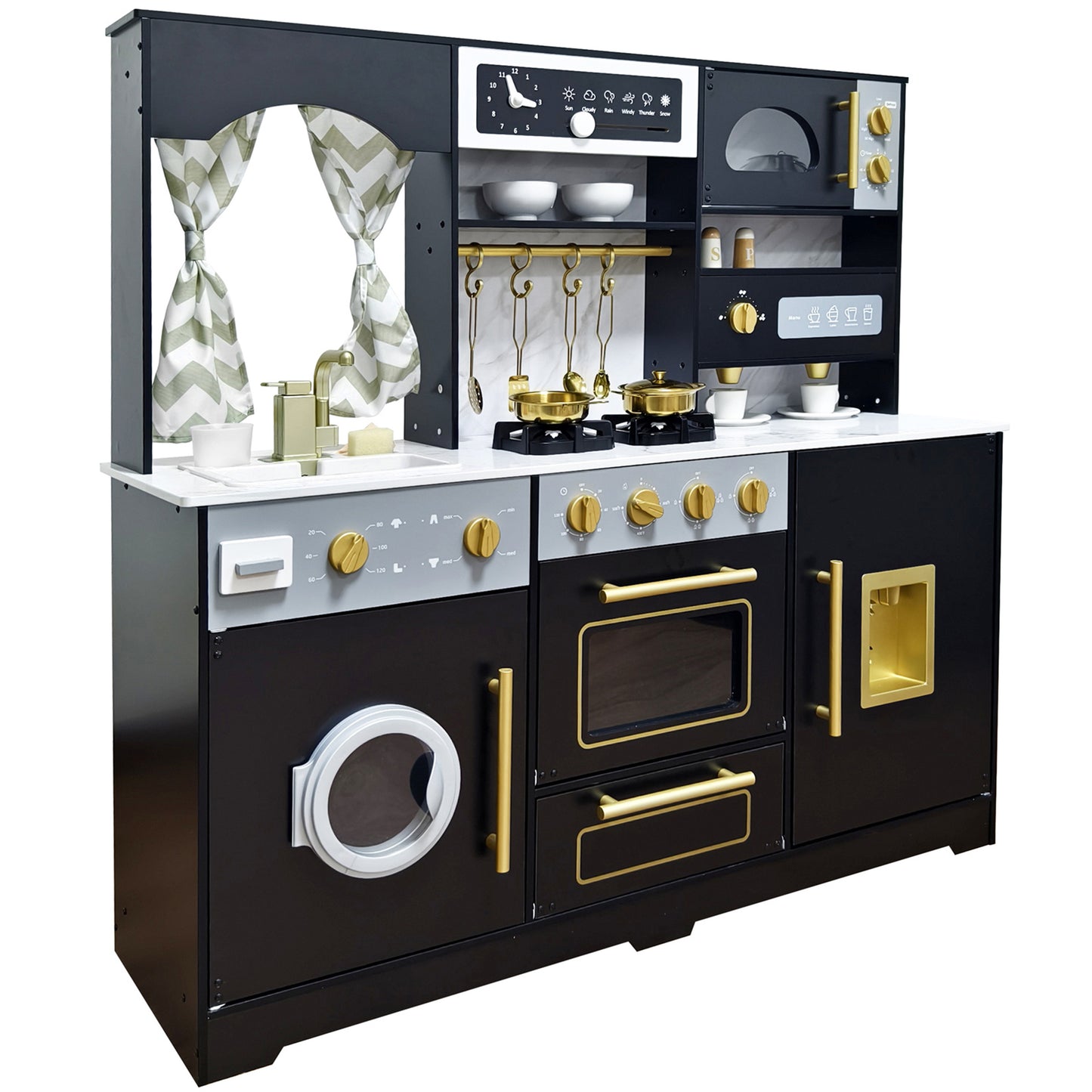 Custom Wooden Play Kitchen – Premium Black Gold Kids Kitchen Toy