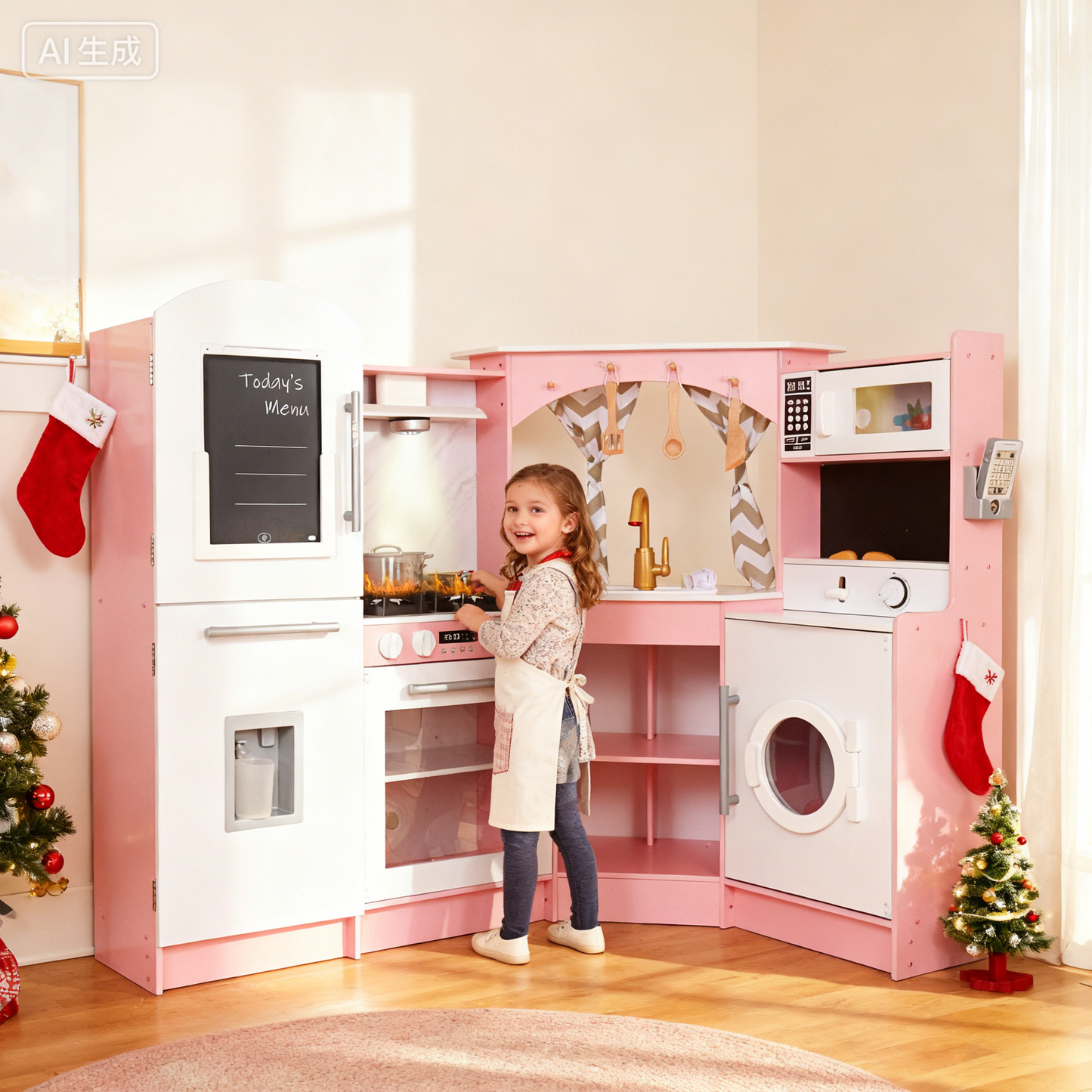 Pink Corner Kids Kitchen Toy OEM Supplier with with Running Water, Light&Sounds