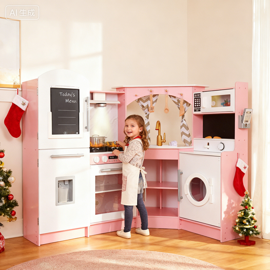 Pink Corner Kids Kitchen Toy OEM Supplier with with Running Water, Light&Sounds