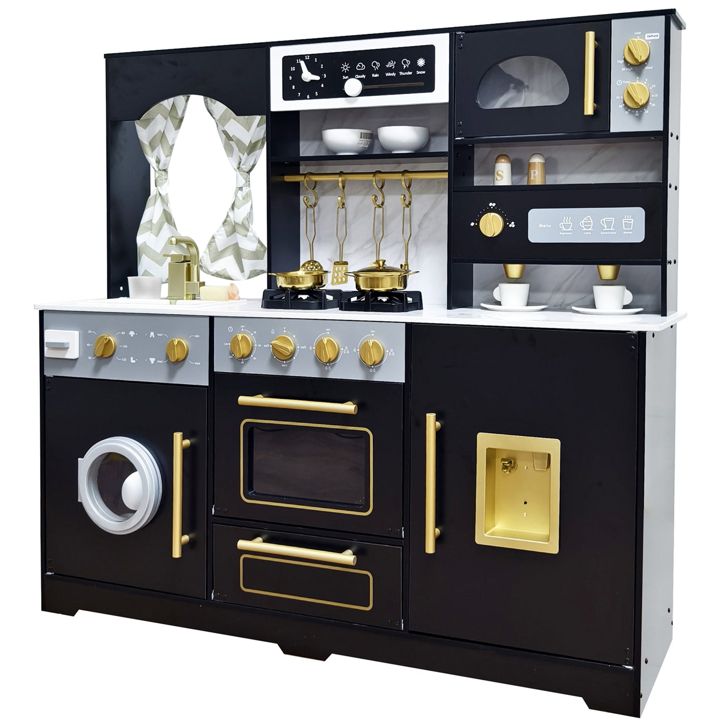 Custom Wooden Play Kitchen – Premium Black Gold Kids Kitchen Toy