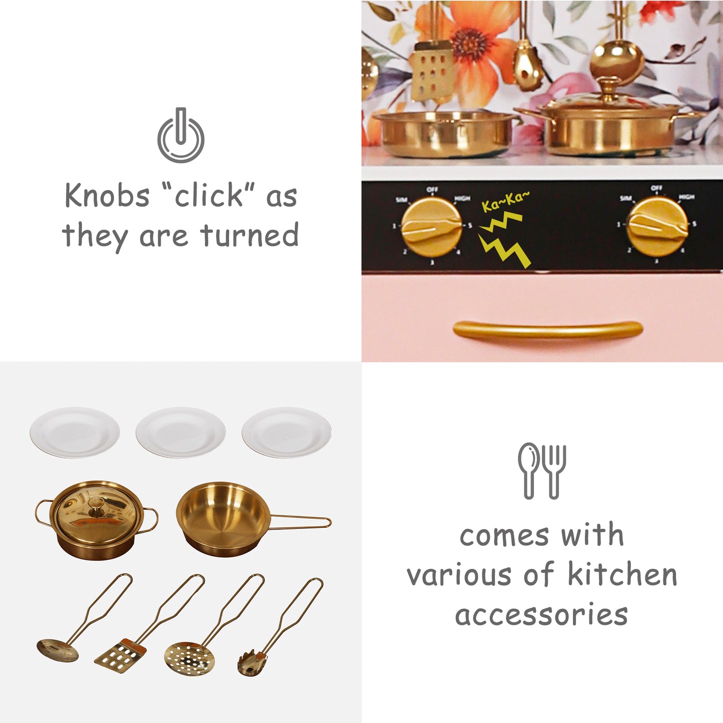 Custom Wooden Play Kitchen Manufacturer – Pink Floral Kids Kitchen Set OEM Supplier