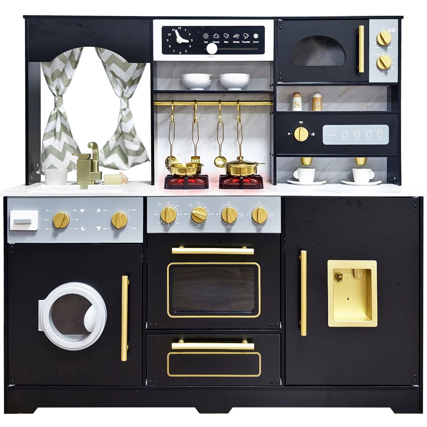 Custom Wooden Play Kitchen – Premium Black Gold Kids Kitchen Toy