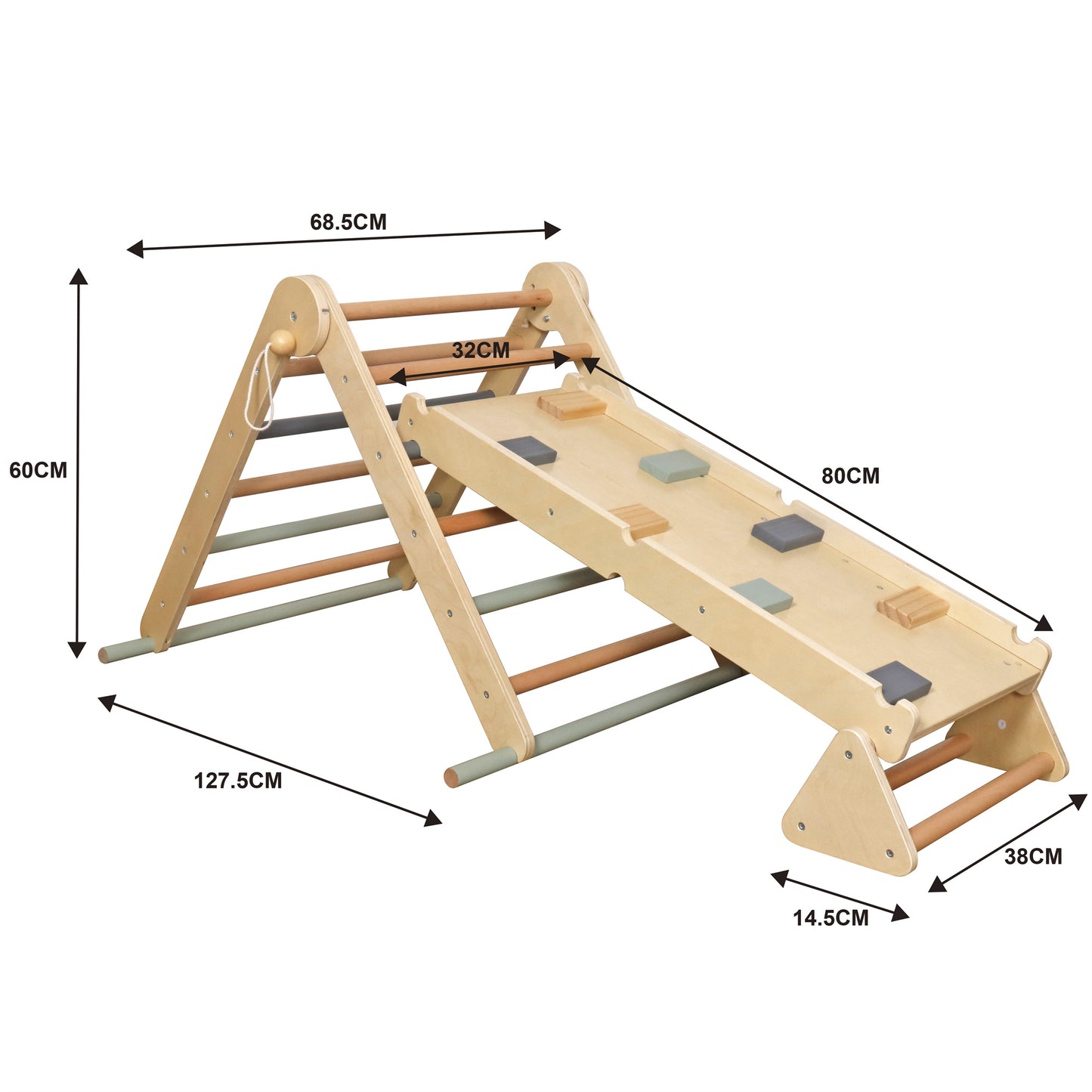Custom Wooden Climbing Triangle – Kids Montessori Climber Set with Slide