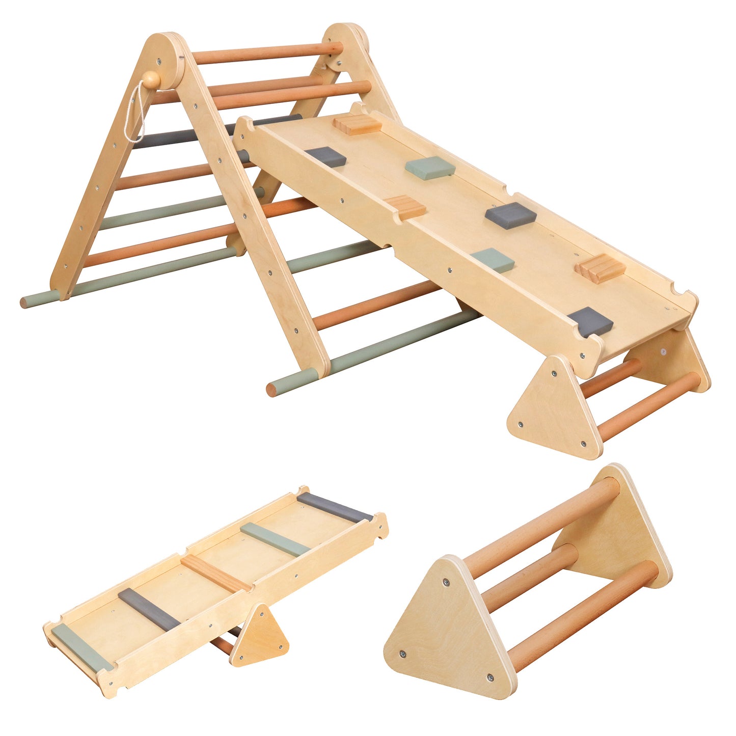 Custom Wooden Climbing Triangle – Kids Montessori Climber Set with Slide