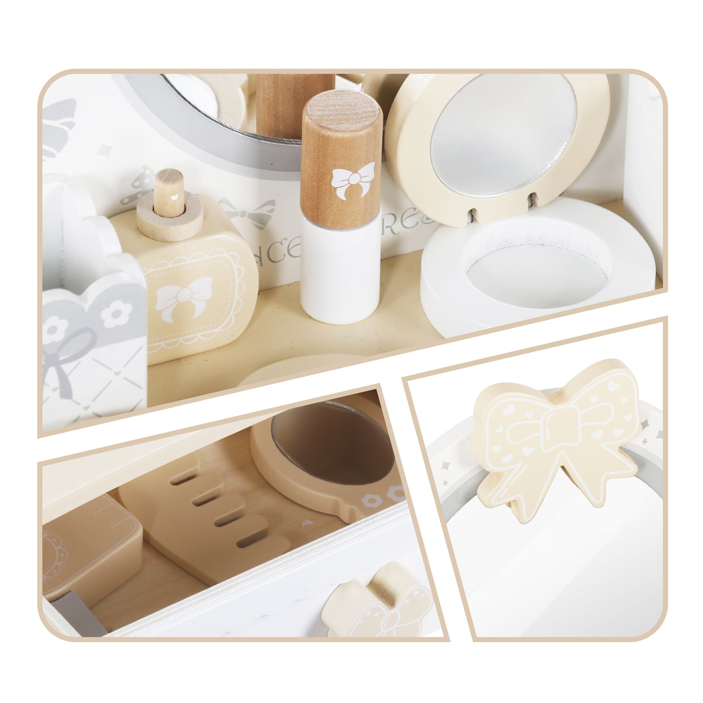 Custom Wooden Kids Dressing Table Manufacturer – Cream White Vanity Set Toy