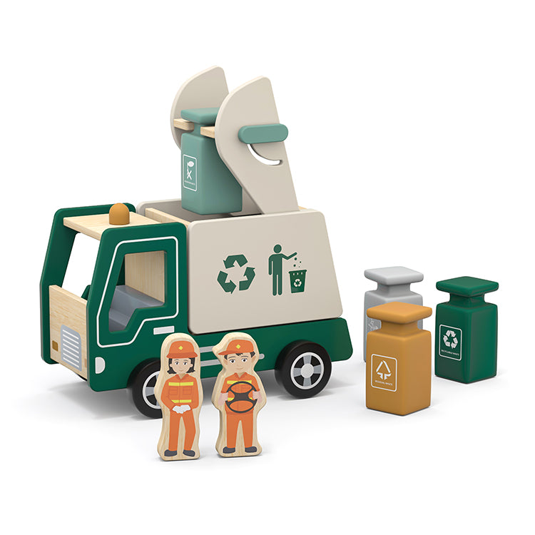 Wholesale Kids Wooden Recycling Garbage Truck Toy, OEM Available
