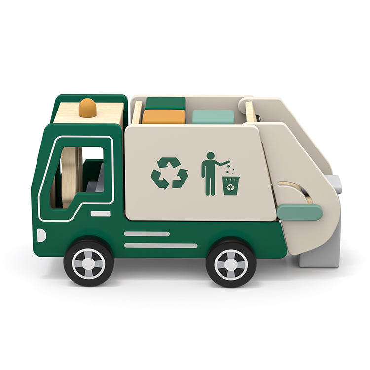 Wholesale Kids Wooden Recycling Garbage Truck Toy, OEM Available