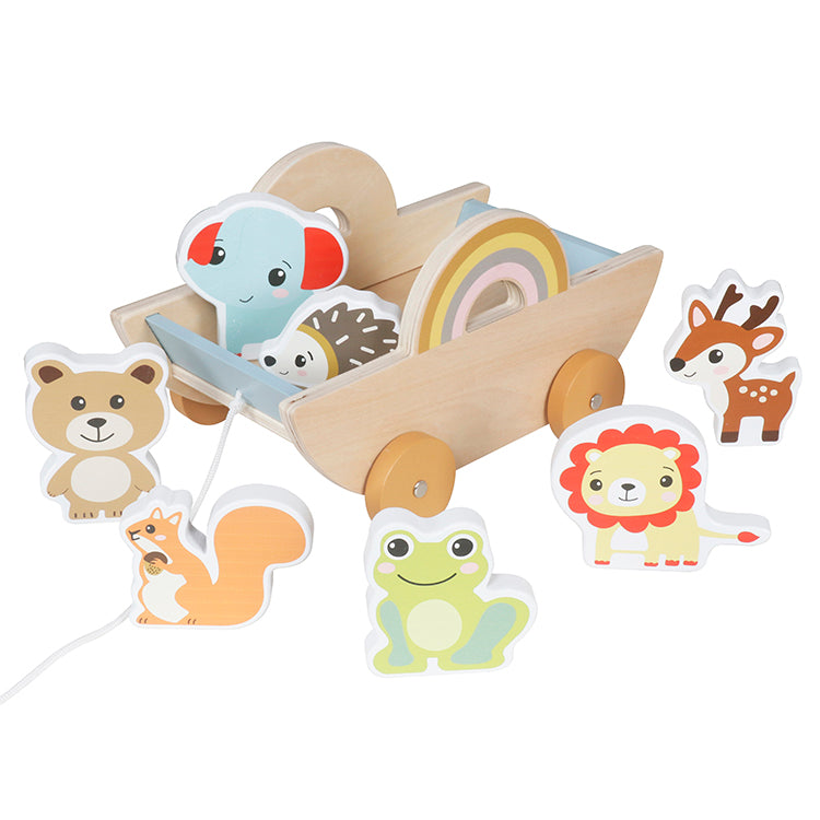 Wholesale Wooden Animal Push Cart Toy Set, OEM Available