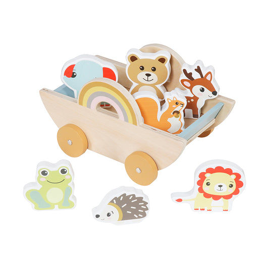 Wholesale Wooden Animal Push Cart Toy Set, OEM Available