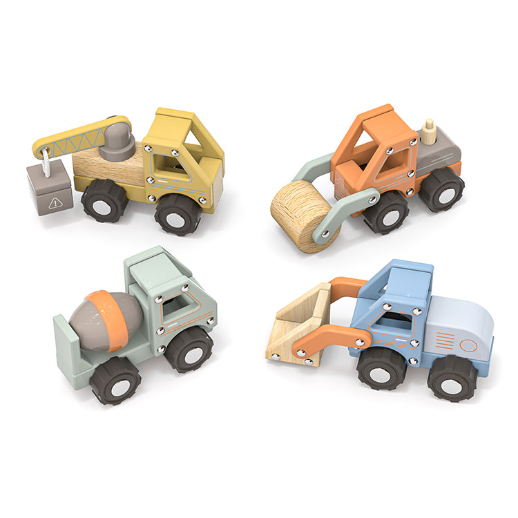 Wholesale Kids Wooden Pastel Construction Vehicle Set, OEM Available