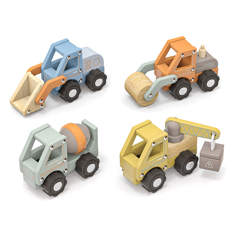 Wholesale Kids Wooden Pastel Construction Vehicle Set, OEM Available