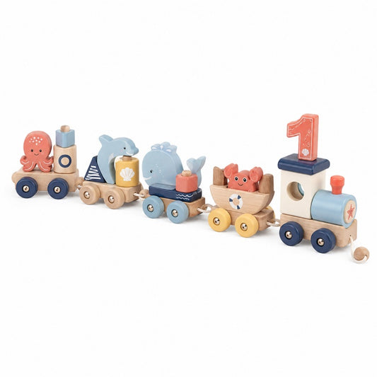 Wholesale Ocean Marine Animal Wooden Pull-Along Train Toy