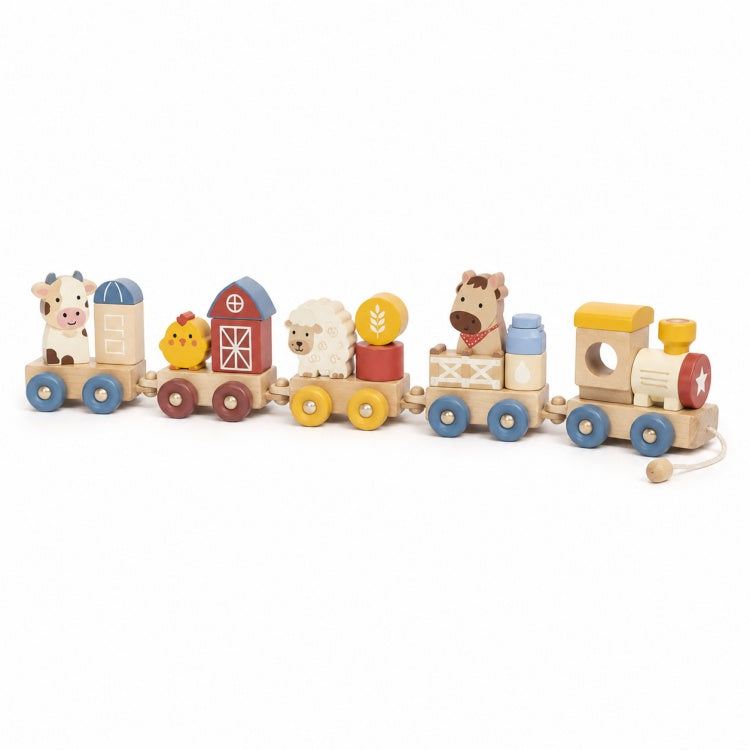 Farm Animal Pretend Play Wooden Pull Train Toy