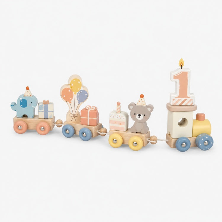 Macaron Pull-Along Wooden Birthday Train Toy
