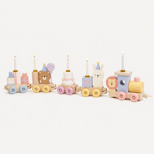 Macaron Animal Birthday Cake Wooden Pull-Along Train Toy