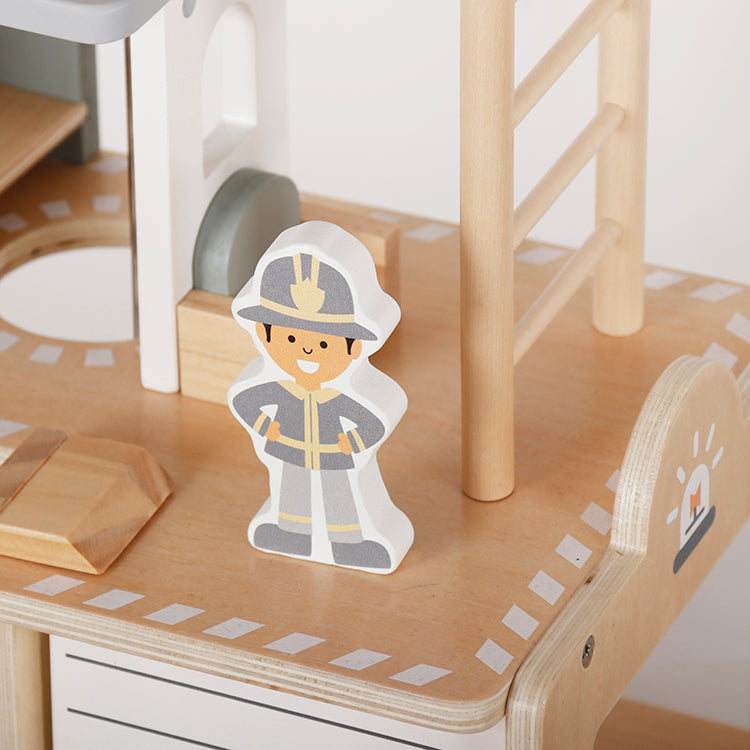 Pretend Firefighter Toy Wooden Fire Station Playset