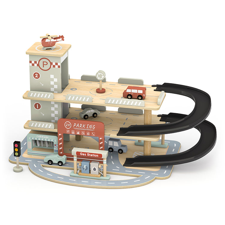 Wooden 3-Level Parking Garage Playset, OEM Available