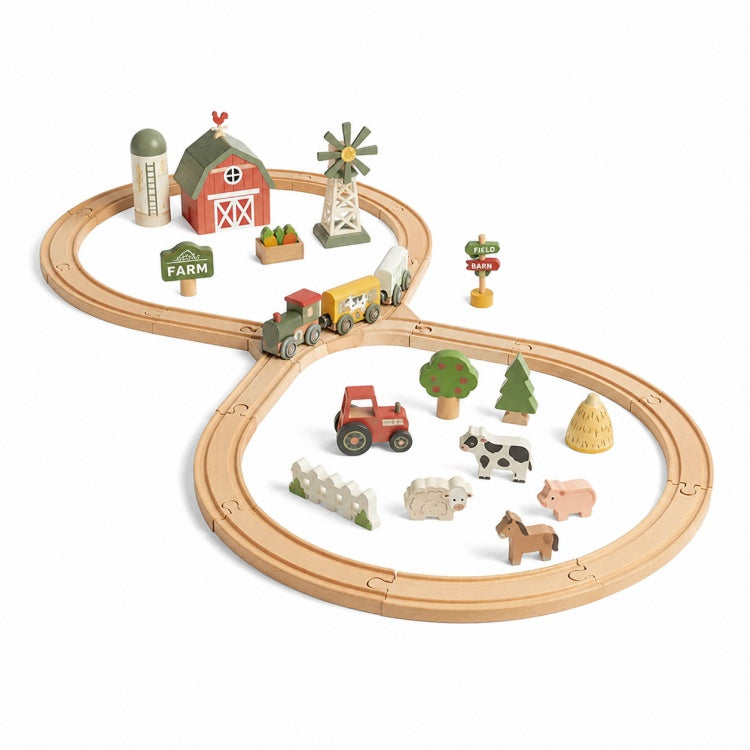 Wholesale Preschool Play Wooden Farm Train Track Set
