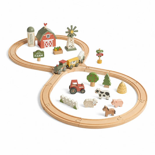 Wholesale Preschool Play Wooden Farm Train Track Set