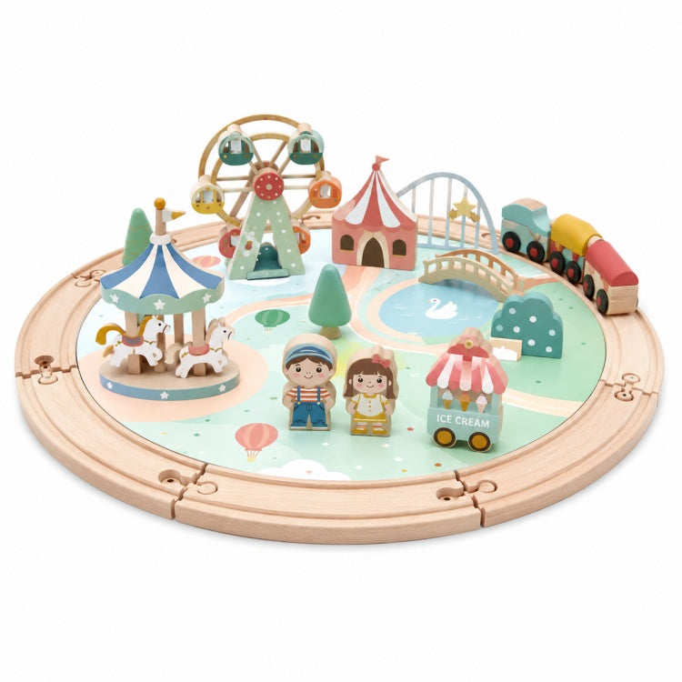 Wholesale Round Wooden Amusement Park Train Track Playset