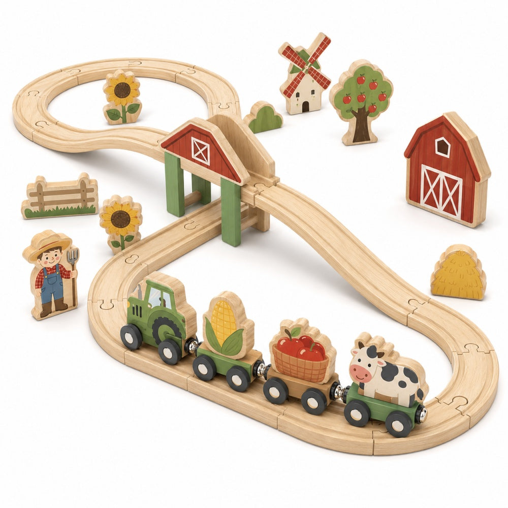 Wooden Dinosaur Train Set with Bridge & Volcano Scenery