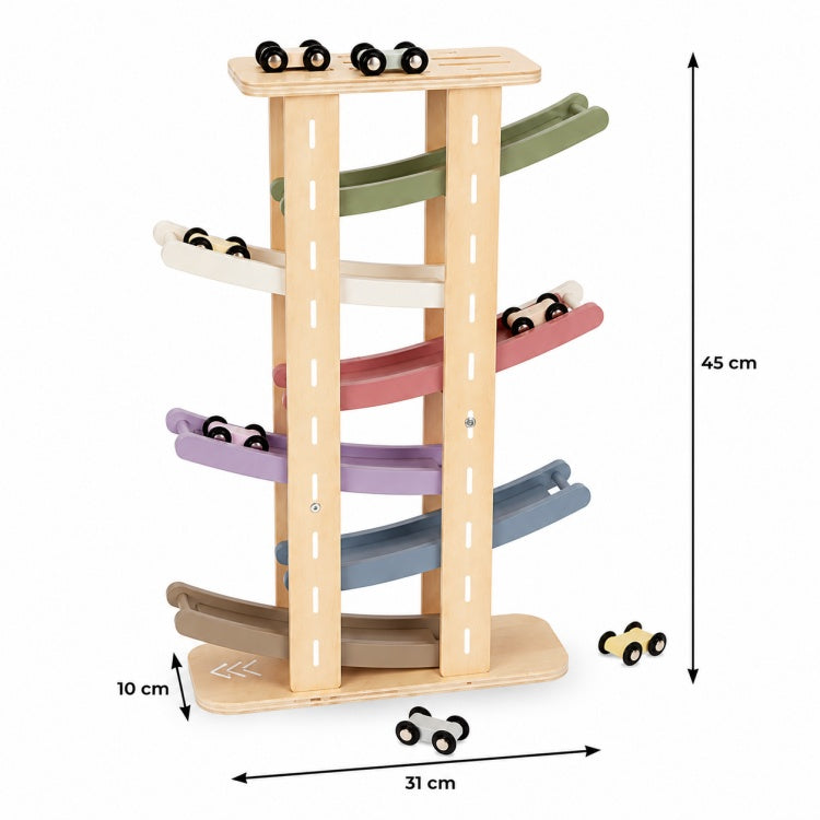 Wooden Car Ramp Racer for Toddlers – Montessori Wooden Race Track Toy
