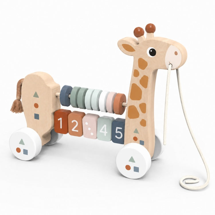 OEM Wooden Giraffe Pull Along Toy with Abacus & Number Blocks