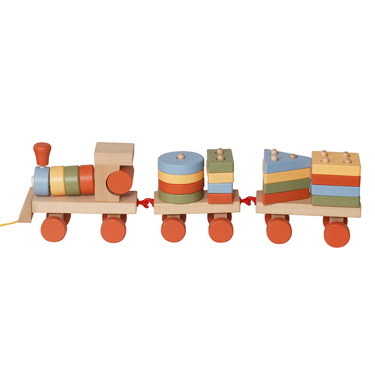 Wholesale Kids Wooden Stacking Pull Train Toy, Shape Sorter Educational Toy, OEM Available