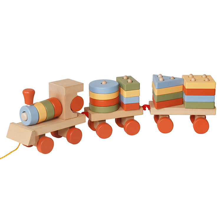 Wholesale Kids Wooden Stacking Pull Train Toy, Shape Sorter Educational Toy, OEM Available