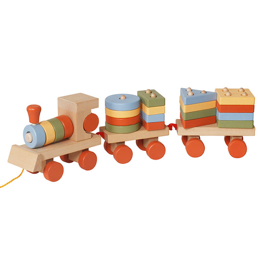 Wholesale Kids Wooden Stacking Pull Train Toy, Shape Sorter Educational Toy, OEM Available